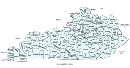 Kentucky county map of U & I Products territory