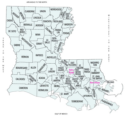 Image Link to a county map of Louisiana which is covered by GHMR