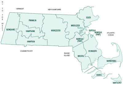 Massachusetts map of Shamrock Power Sales territory