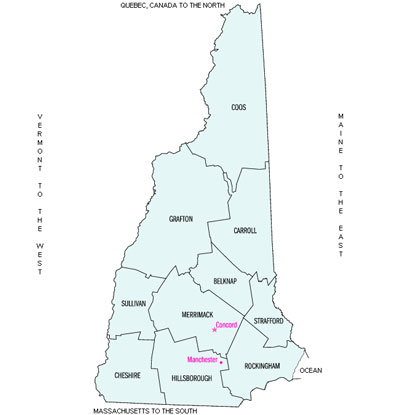 New Hampshire county map of Shamrock Power Sales territory