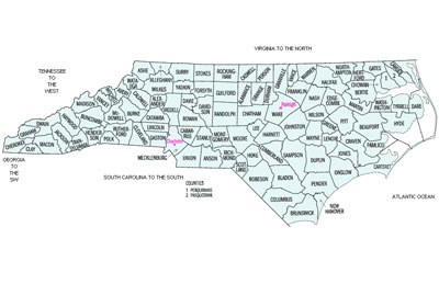 Image Link to a county map of North Carolina which is represented by GHMR Sales