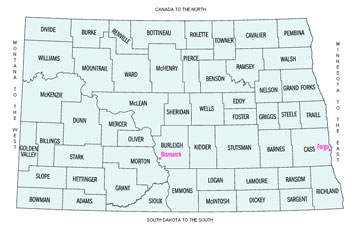 Image Link to a county map of North Dakota which is covered by Electrotech