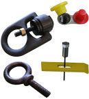 Concast trench system accessories such as guide posts, lifting tools, support blocks, and cable risers.