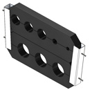 Concast HDPE plastic cable support block system; which aligns, separates, elevates, and stabilizes any channel cables.  The system uses two aluminum sleeves on either end of the assembly..
