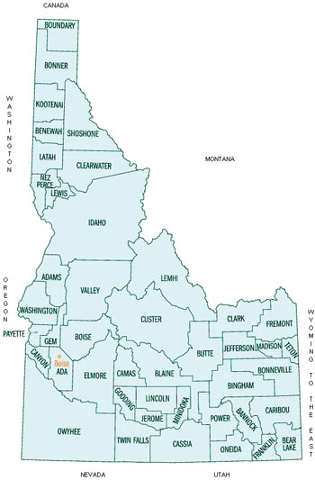 Idaho map of Peterson Company Sales territory