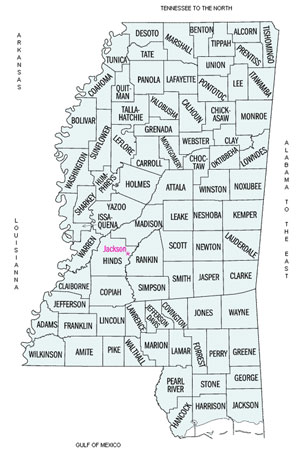 Image Link to a county map of Mississippi which is covered by Dynacom for Telecom Industry Sales