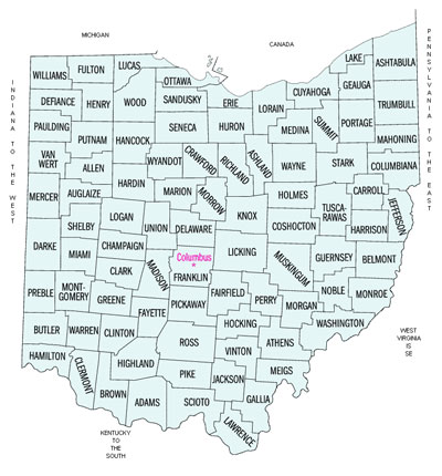 Image Link to a county map of Ohio which is represented by Robert S. Howley Company