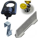 Concast trench system accessories such as guide posts, lifting tools, support blocks, and cable risers.