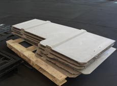 Photo of Fibercrete box pad dividers on a pallet.
